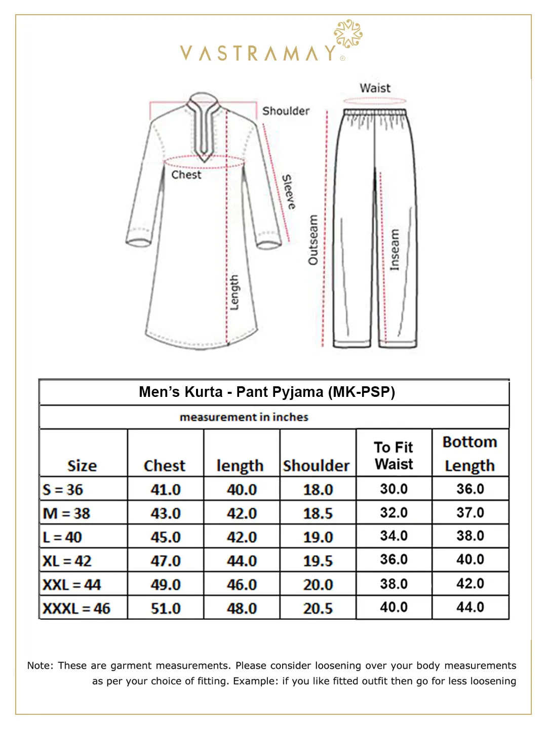 Vastramay Men's Orange Kurta with White Pyjamas