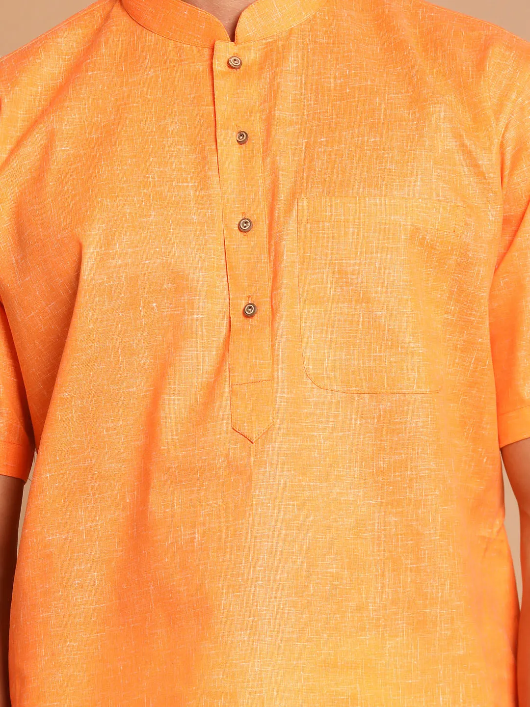 Vastramay Men's Orange Kurta with White Pyjamas