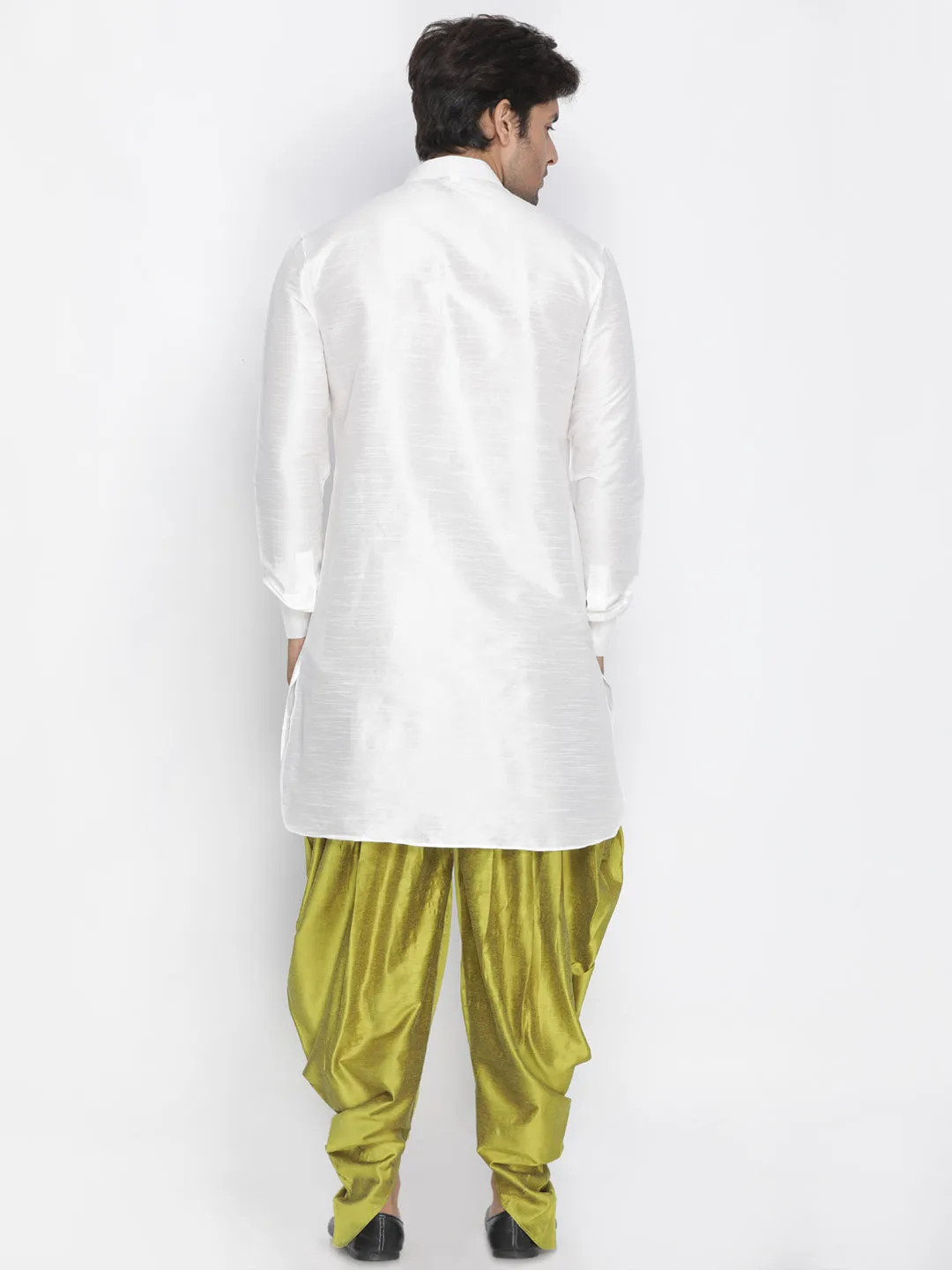 VASTRAMAY Men's White Silk Kurta Dhoti