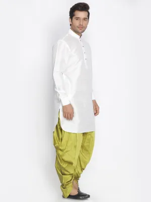 VASTRAMAY Men's White Silk Kurta Dhoti