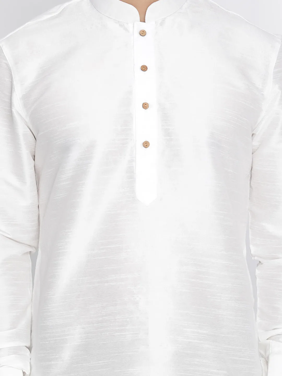 VASTRAMAY Men's White Silk Kurta Dhoti