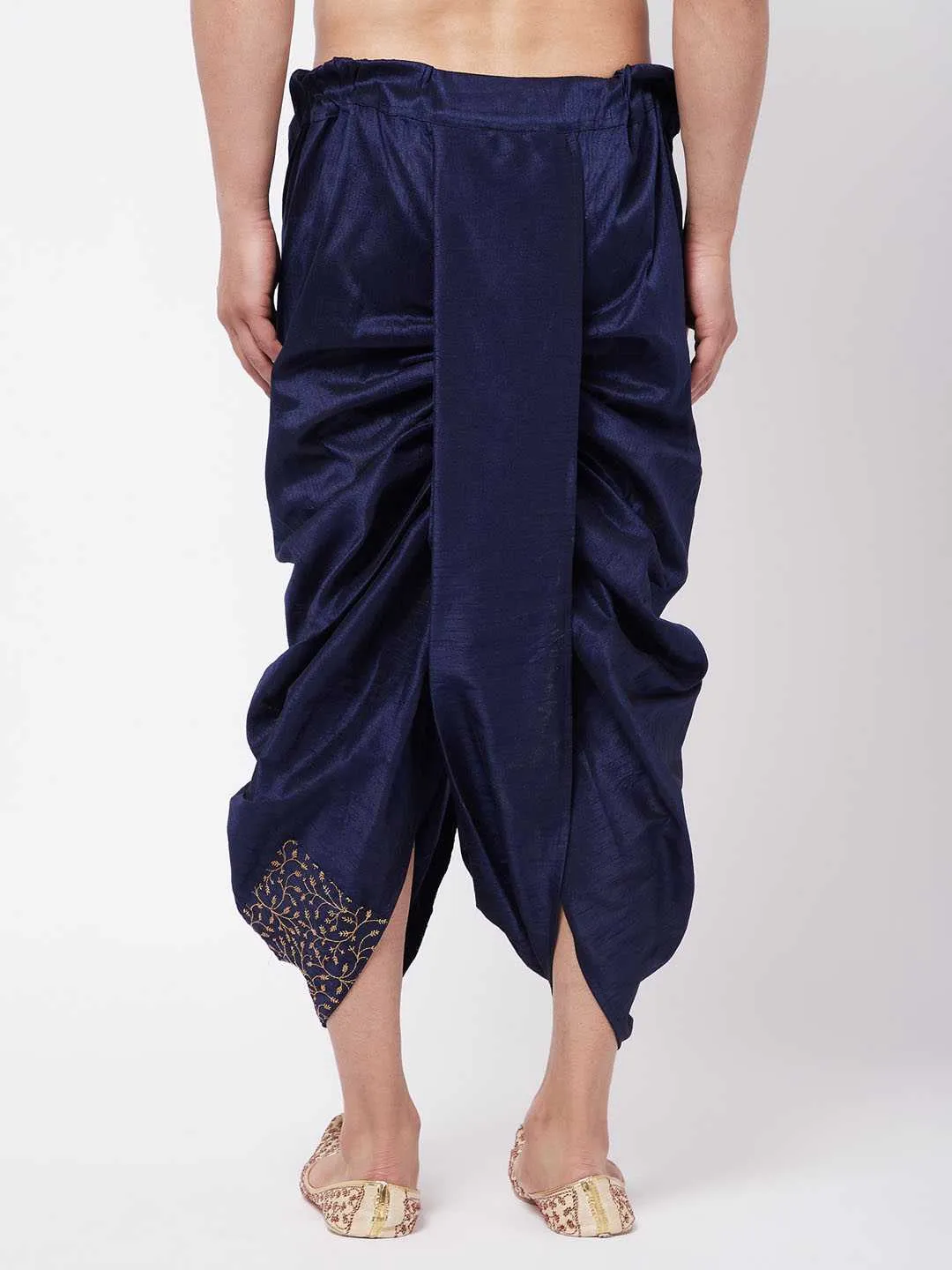 VM BY VASTRAMAY Men's Navy Blue Silk Blend Embroidered Dhoti