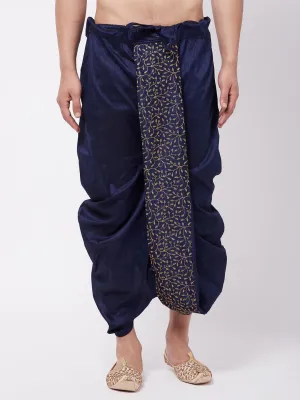 VM BY VASTRAMAY Men's Navy Blue Silk Blend Embroidered Dhoti