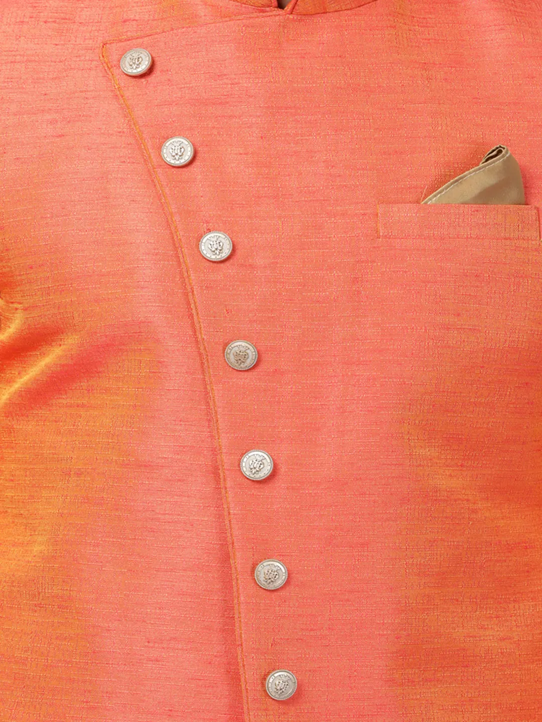 VM By VASTRAMAY Men's Orange Silk Blend Sherwani Set