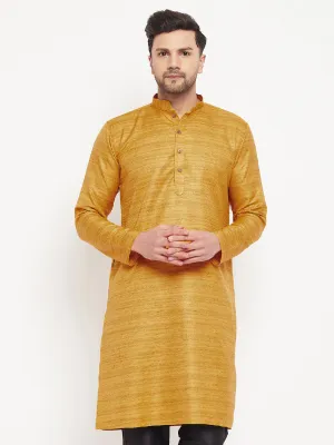 VM BY VASTRAMAY Men's Yellow Matka Silk Kurta