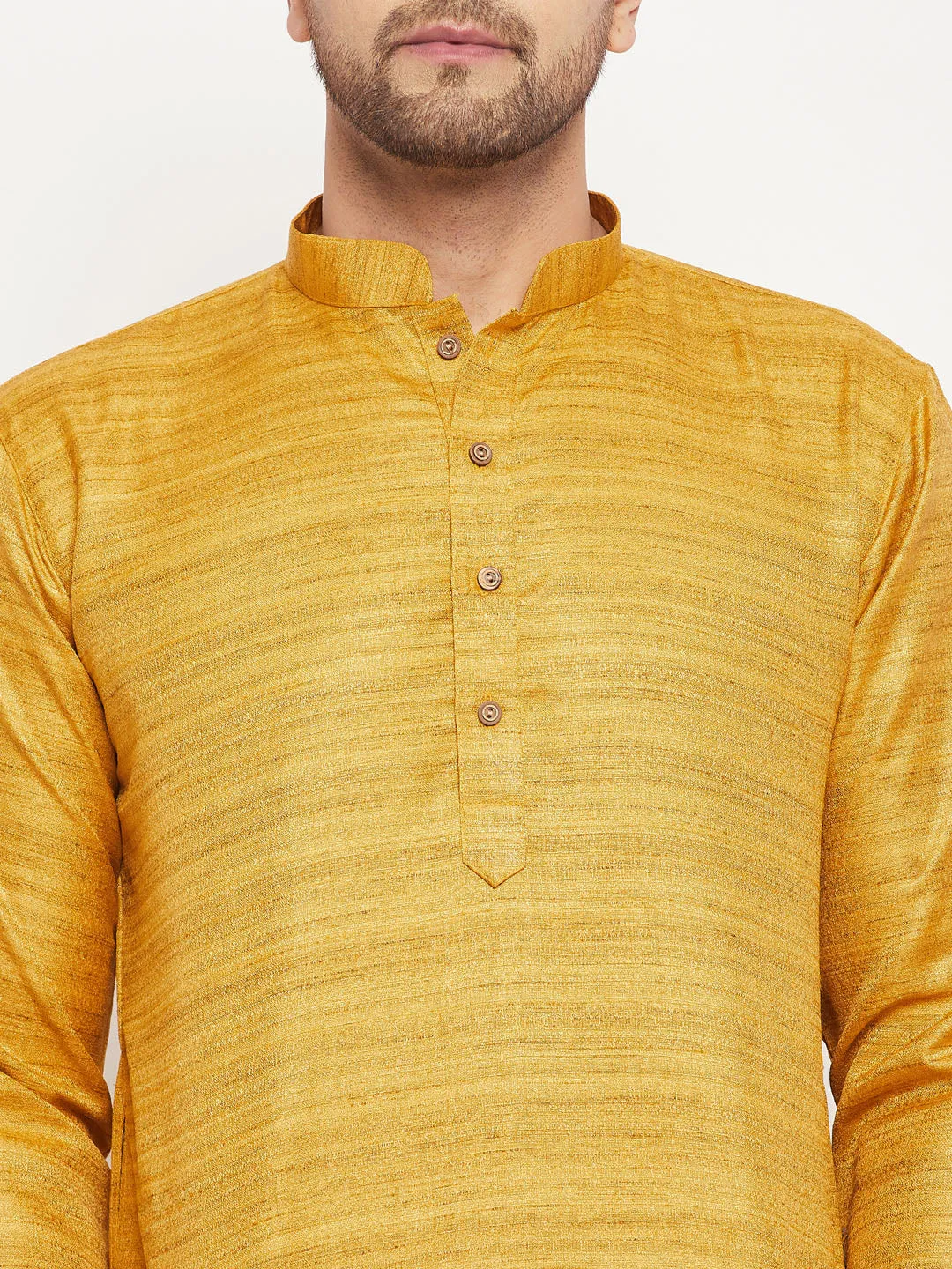 VM BY VASTRAMAY Men's Yellow Matka Silk Kurta