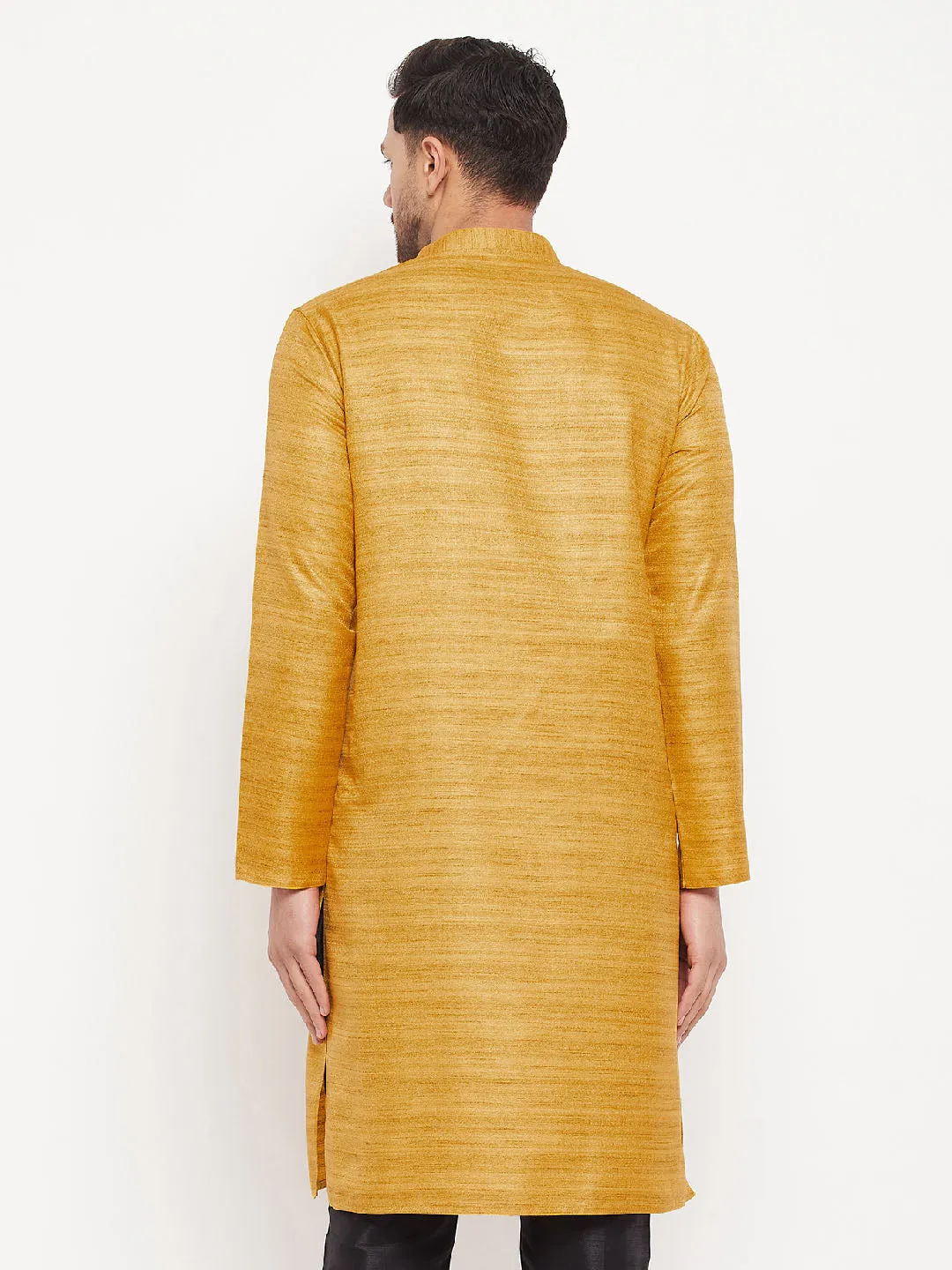 VM BY VASTRAMAY Men's Yellow Matka Silk Kurta