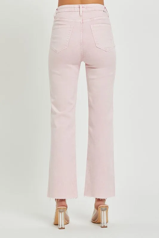 Washed Pink Straight Denim Jeans