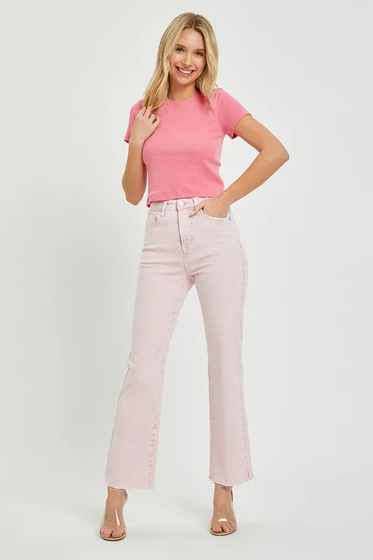 Washed Pink Straight Denim Jeans