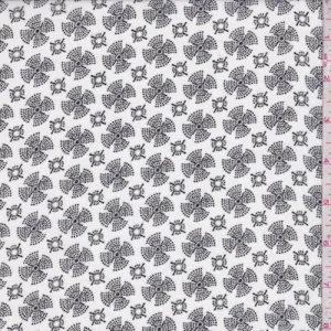White/Black Fan Medallion Georgette Fabric