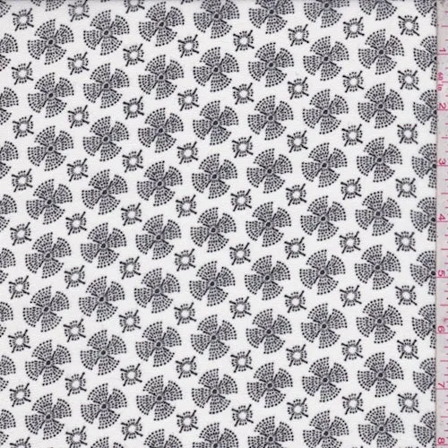White/Black Fan Medallion Georgette Fabric