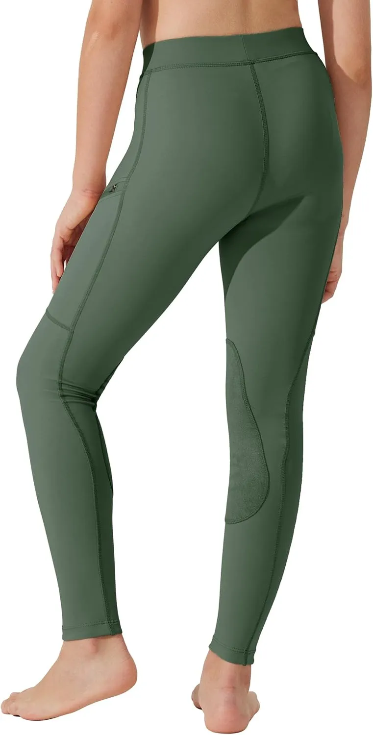 Willit Girls Horse Riding Pants Tights Kids Equestrian Breeches Knee-Patch Youth Schooling Tights Zipper Pockets