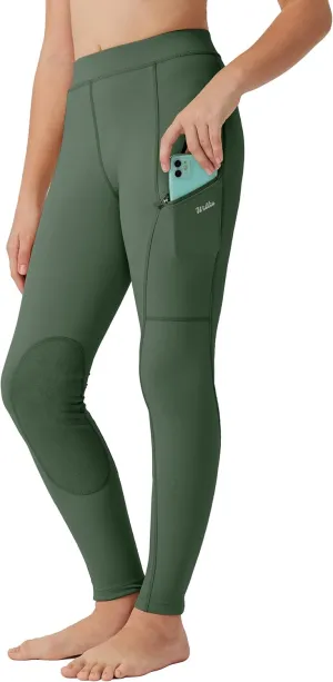 Willit Girls Horse Riding Pants Tights Kids Equestrian Breeches Knee-Patch Youth Schooling Tights Zipper Pockets