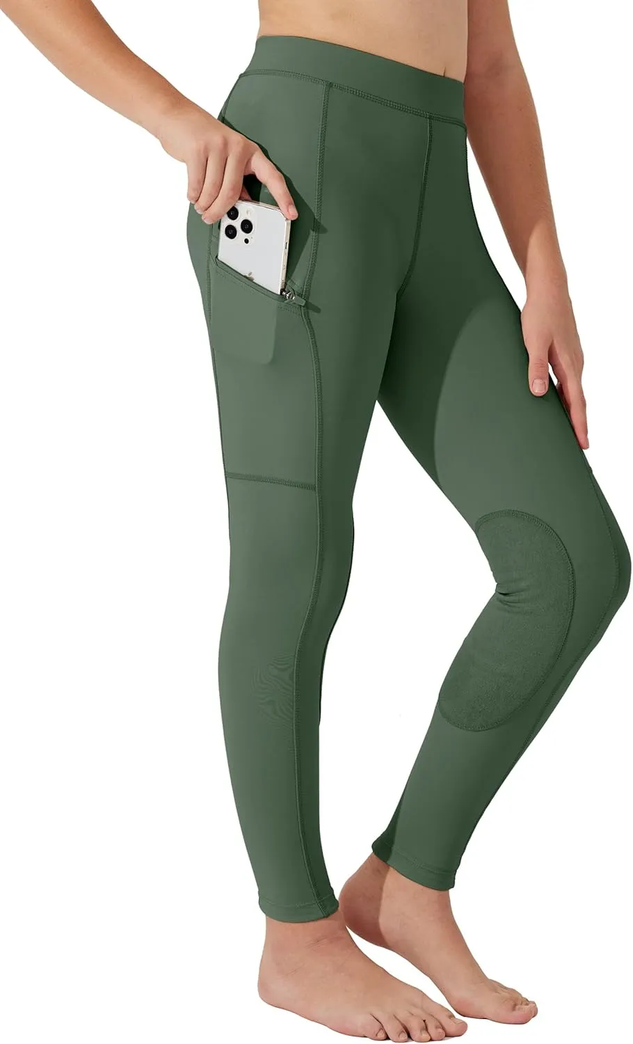 Willit Girls Horse Riding Pants Tights Kids Equestrian Breeches Knee-Patch Youth Schooling Tights Zipper Pockets