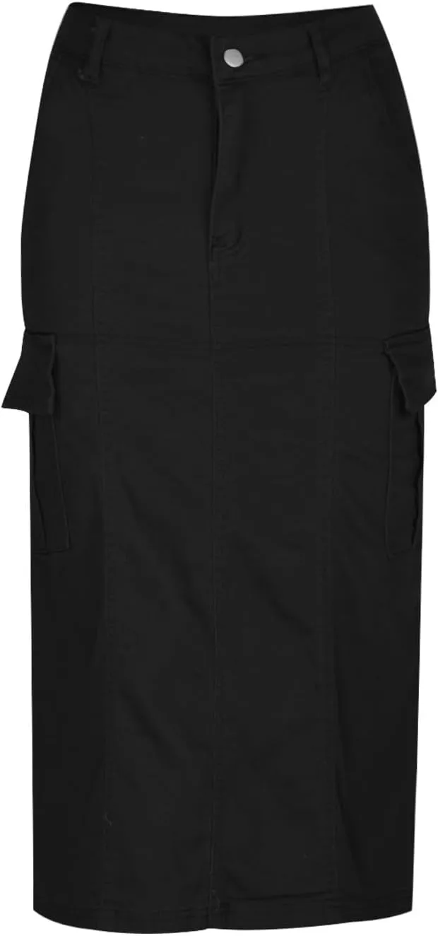 Women Denim Skirts Casual High Waist Midi Bodycon Skirt Fashion Jean Skirts Solid Trendy Half Dress Side Pockets