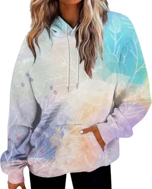 Women Fashion Tie Dye Sweatshirts Long Sleeve Hoodies Loose Oversized Pullover Casual Fall Winter Hoodies With Pocket