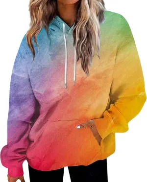 Women Fashion Tie Dye Sweatshirts Long Sleeve Hoodies Loose Oversized Pullover Casual Fall Winter Hoodies With Pocket
