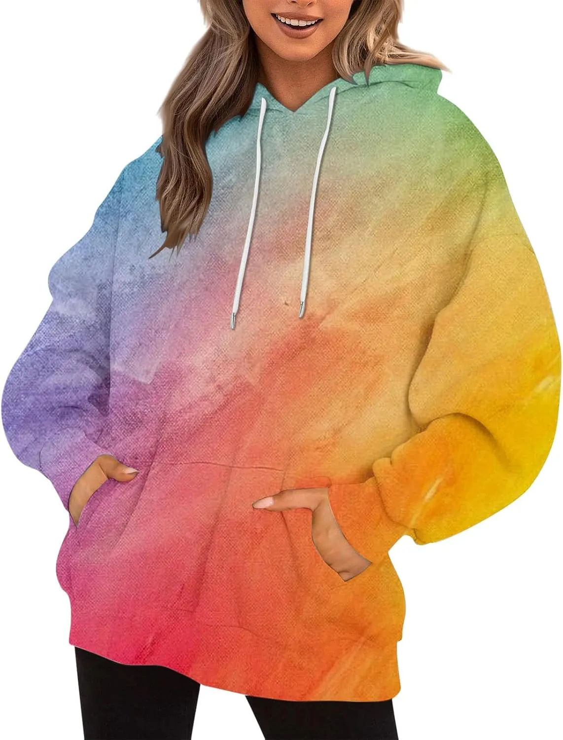 Women Fashion Tie Dye Sweatshirts Long Sleeve Hoodies Loose Oversized Pullover Casual Fall Winter Hoodies With Pocket