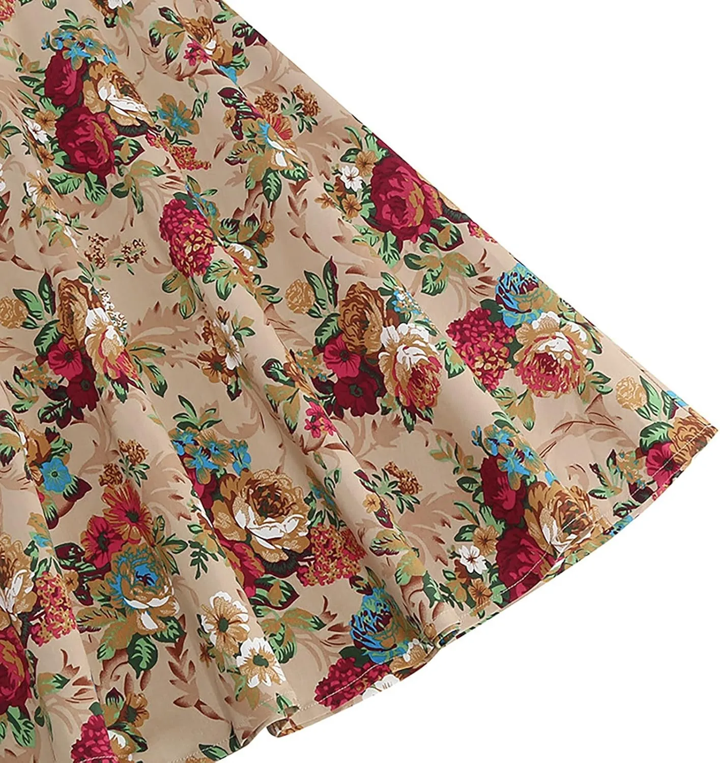 Women Floral Printed Skirt Elastic Waist A-Line Knee Length Skirt Vintage Pleated Midi Skirt