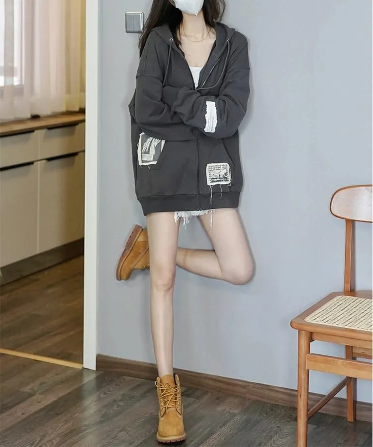 Women Oversized Hoodie Y2K Zip Up Hoodie Vintage Graphic Hoodies Trendy Hoodies Y2K Streetwear Grunge Emo Alt Clothes