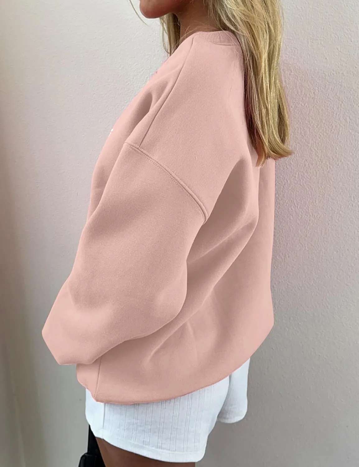 Women Oversized Sweatshirt Bow Crewneck Long Sleeve Fleece Pullover Top Clean Girl Aesthetic Fall Sweatshirt Outfits