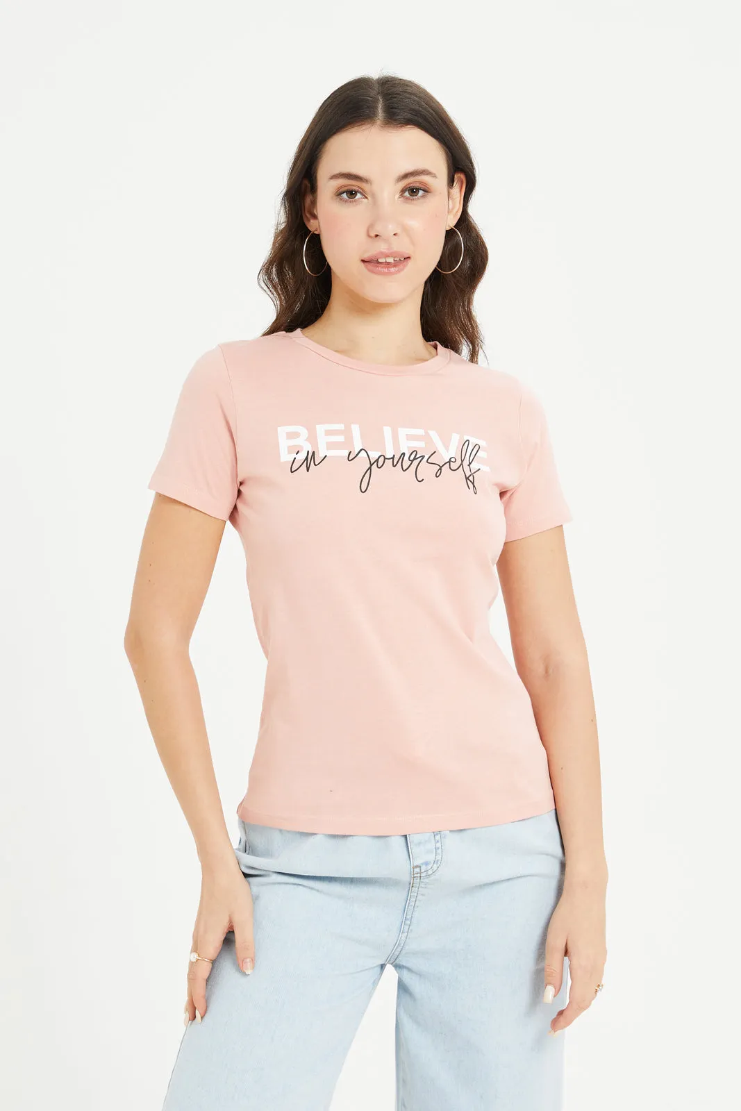 Women Pink No Bad Days Printed T-Shirt