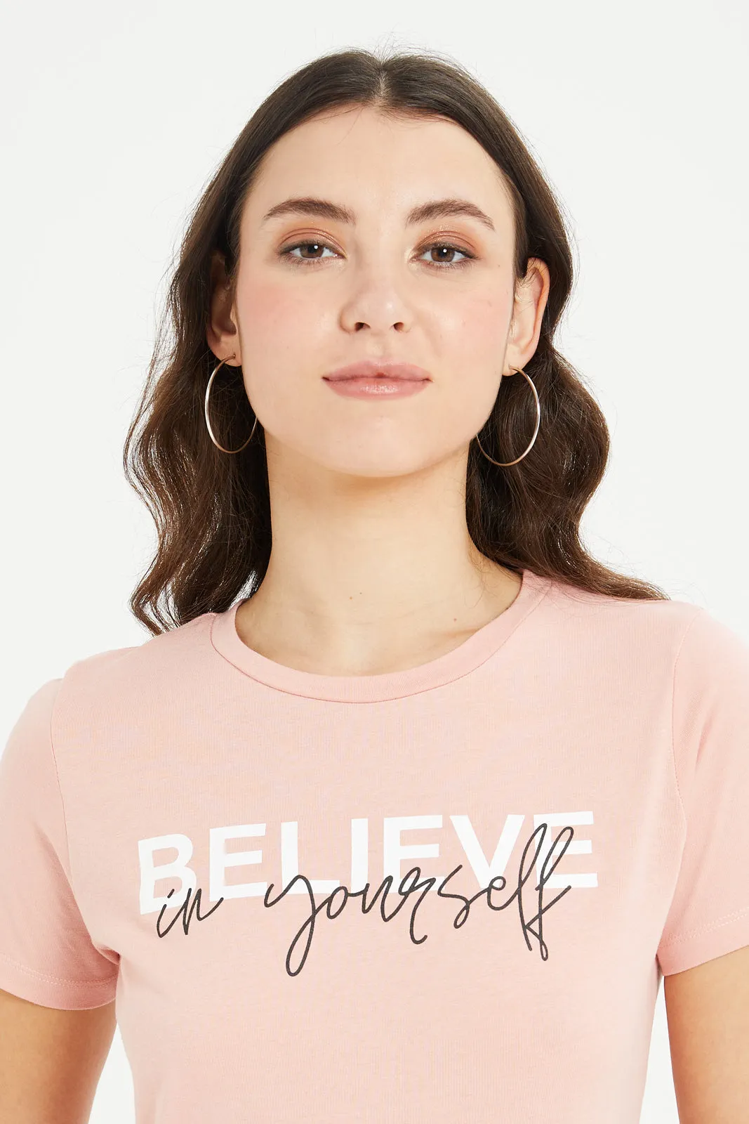 Women Pink No Bad Days Printed T-Shirt