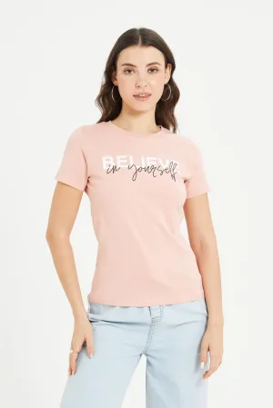 Women Pink No Bad Days Printed T-Shirt