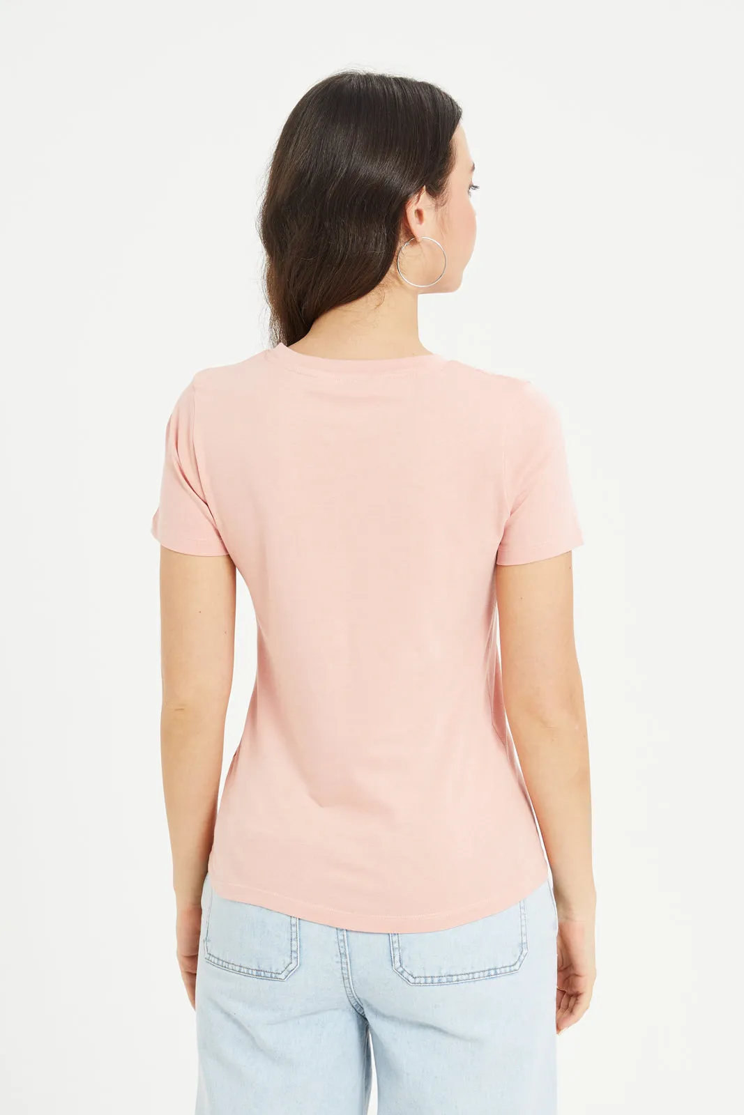 Women Pink No Bad Days Printed T-Shirt