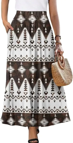 Women Summer Fashion Skirts with Pockets High Waist Pleated A-Line Flared Maxi Skirts Casual Long Skirt S-XXL