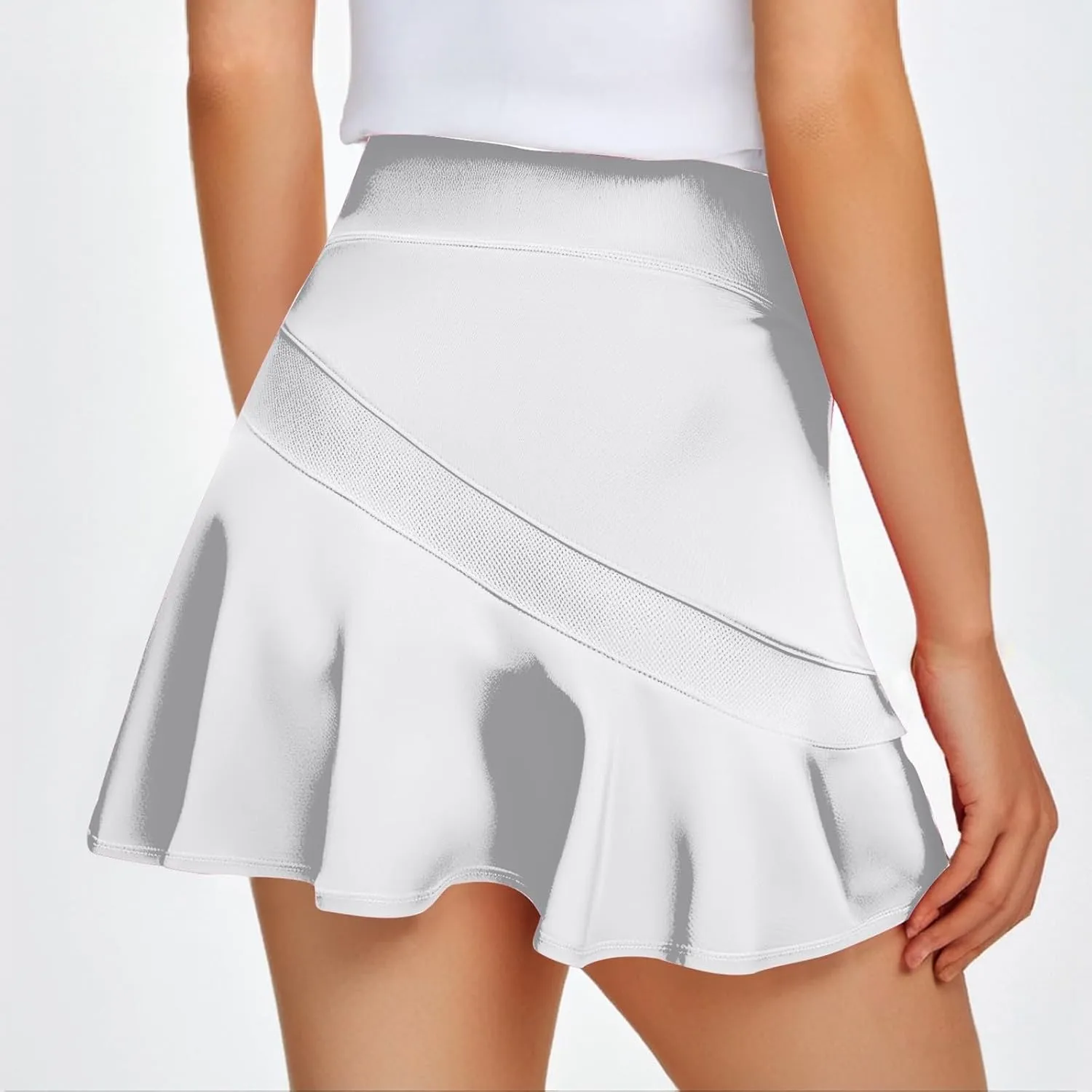 Women Tennis Skirts High Waisted Ruffle Skorts Skirt Tummy Control Athletic Skirts with Pockets Running Workout Skirt
