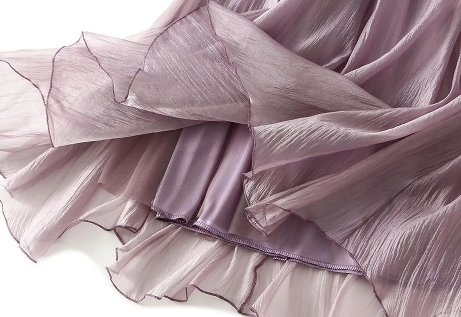Women Tulle Skirt Elastic High Waist Irregular Hem Pleated Mesh Girl's A Line Midi Layered Skirt