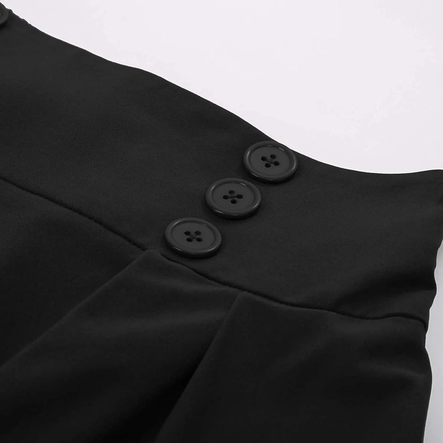 Women Vintage Skirt High Waist Pleated Button Skirts Midi A-Line Short Dress Fashion Casual Solid Swing Dresses