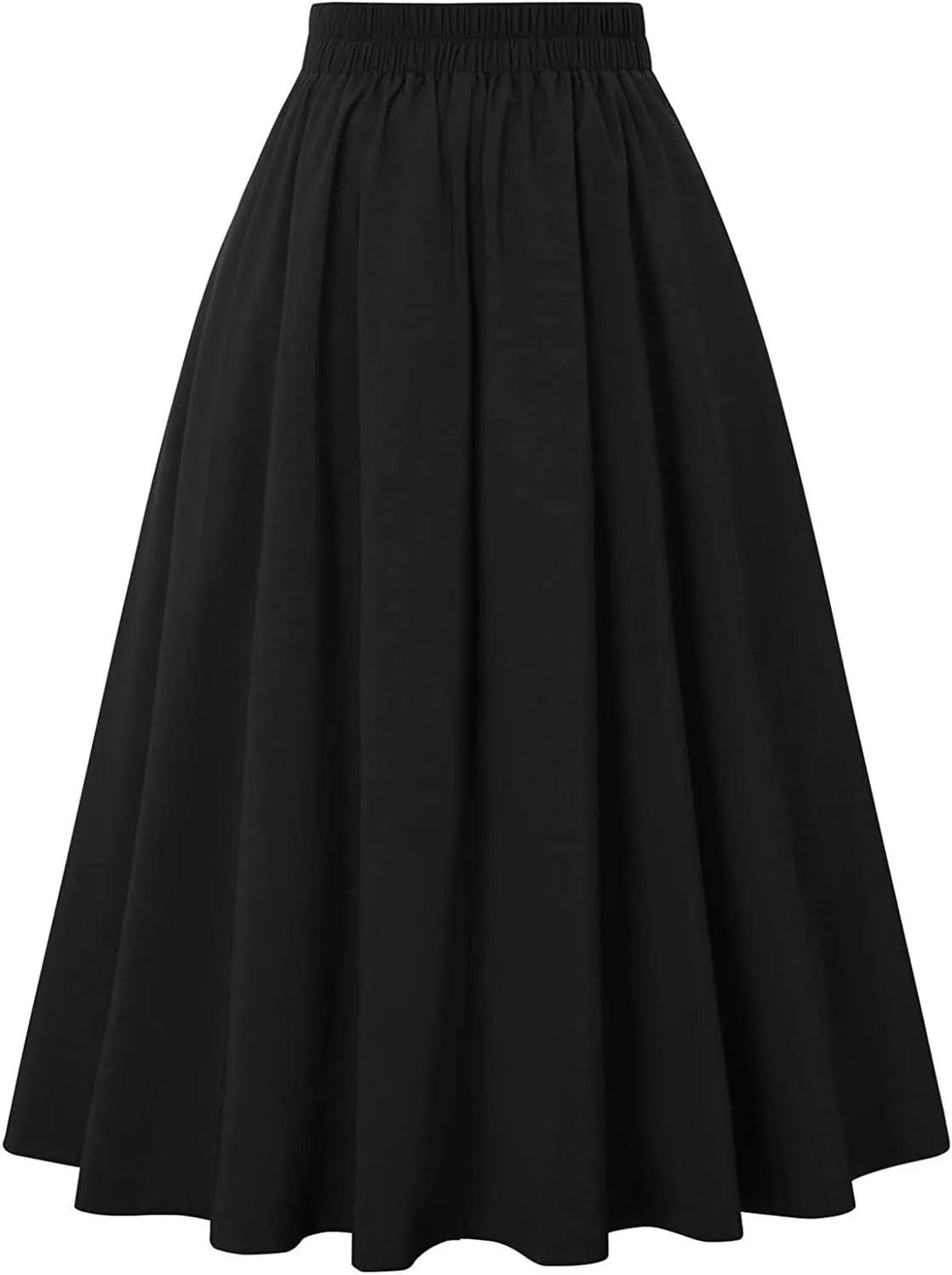 Women Vintage Skirt High Waist Pleated Button Skirts Midi A-Line Short Dress Fashion Casual Solid Swing Dresses