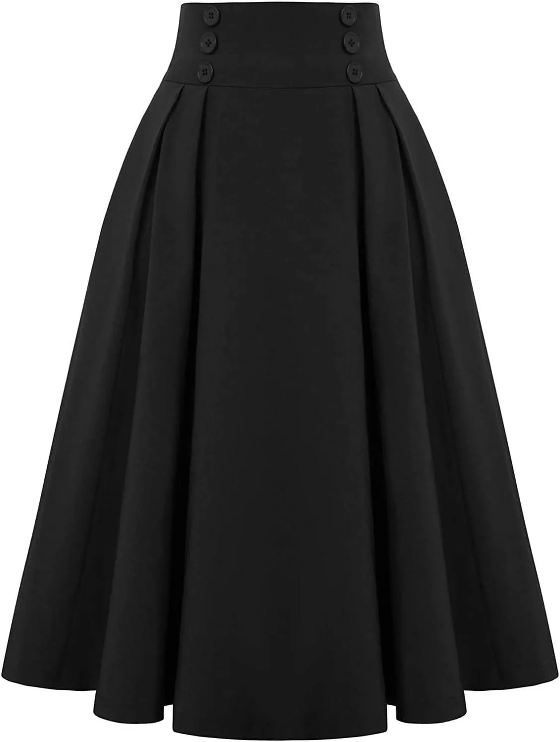 Women Vintage Skirt High Waist Pleated Button Skirts Midi A-Line Short Dress Fashion Casual Solid Swing Dresses