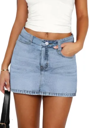 Women's 2025 Y2K Denim Mini Skirt Casual Mid Waist Stretchy Sexy Bodycon Short Jean Skirts for Women Club Party