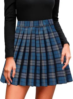 Women's A-line Plaid Skater Pleated Skirts, High Waist Short Mini Y2K Style Tennis Skirt Skort for School Women