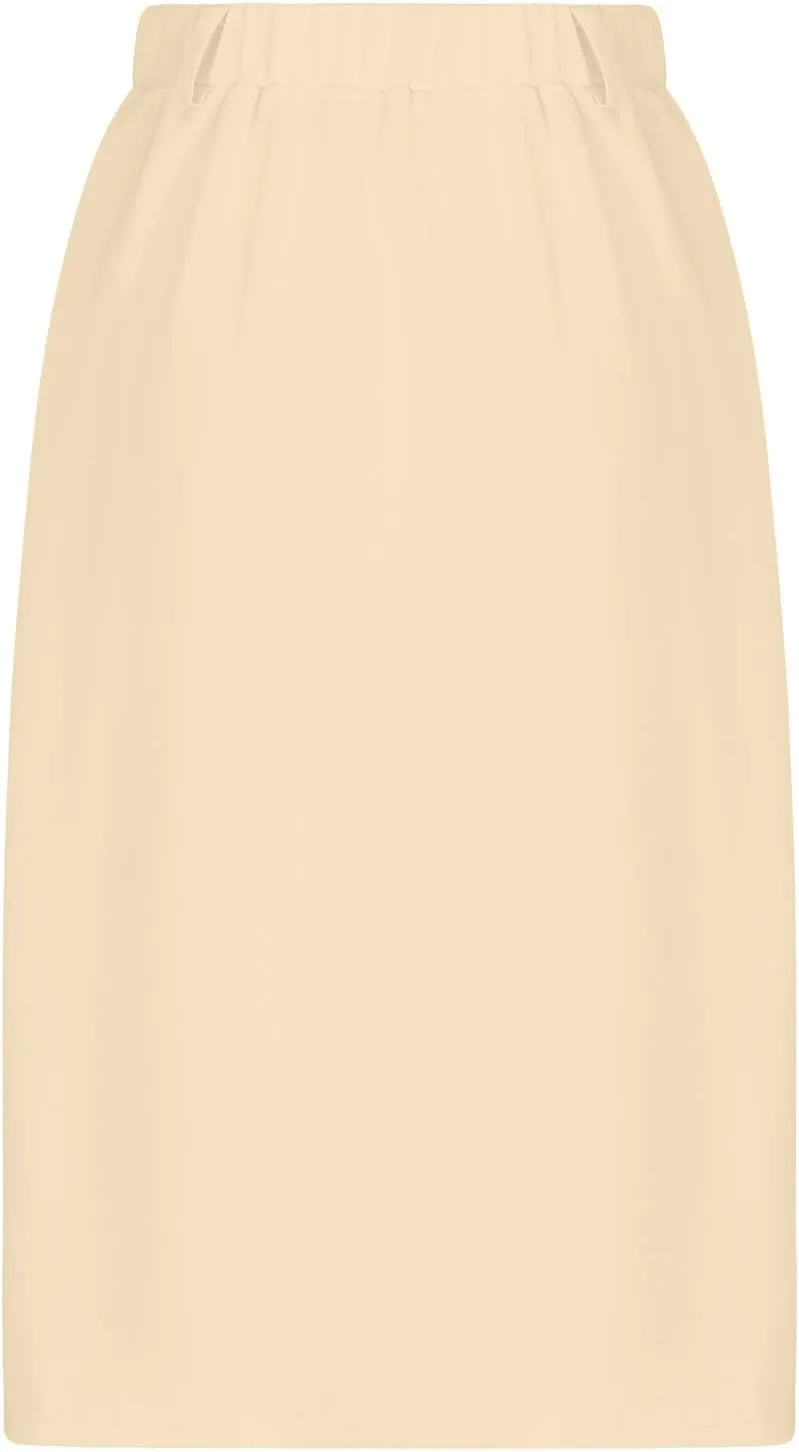 Women's Casual Button Down Midi Skirts Spring Summer High Waist A Line Knee Length Flowy Flared Pleated Skirts S-2XL