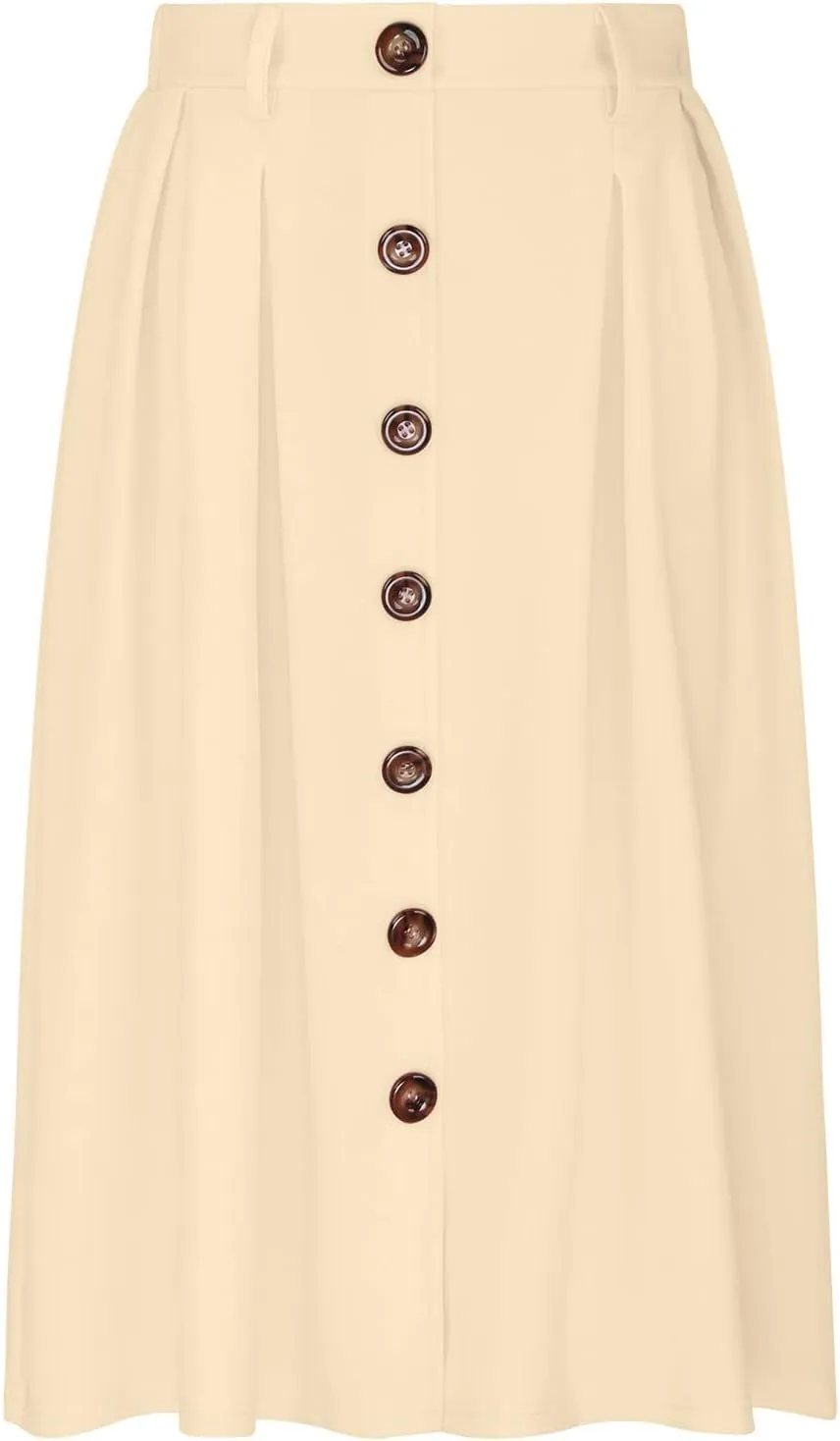 Women's Casual Button Down Midi Skirts Spring Summer High Waist A Line Knee Length Flowy Flared Pleated Skirts S-2XL