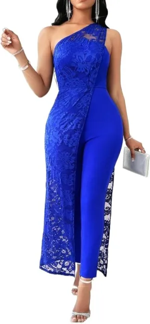 Women's Casual Loose Jumpsuits One Shoulder Royal Lace Women's Jumpsuit