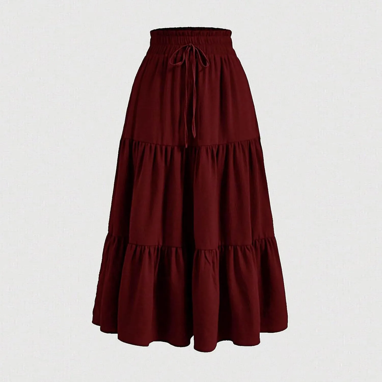 Women's Casual Skirts Summer Boho Flowy Midi Skirt A Line Pleated Long Skirts Tiered Elastic High Waisted Skirt