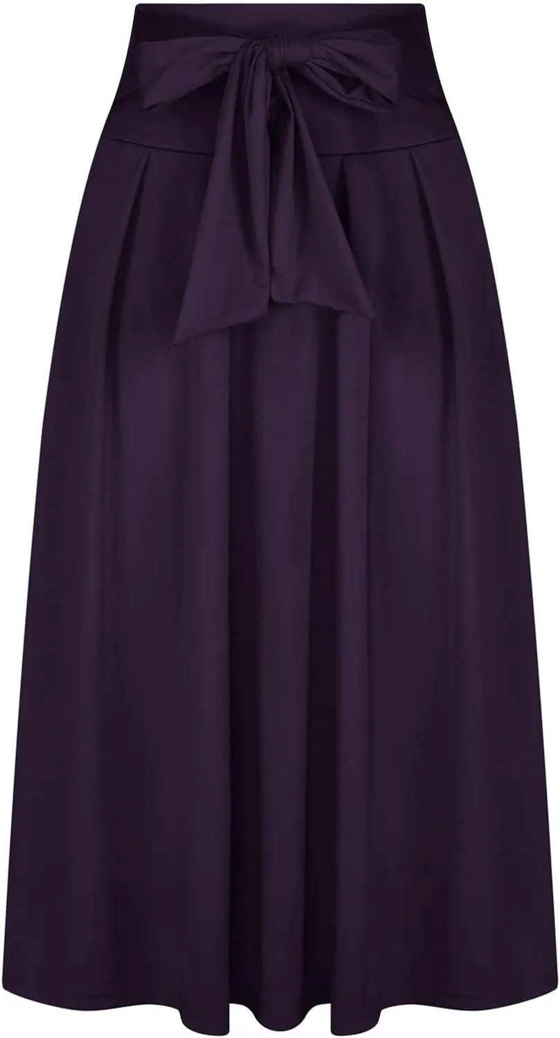 Women's Elegant High Waisted Skirt Tie Front Pleated Maxi Skirts Fashion Solid Color Flowy Swing Ankle Length Skirt