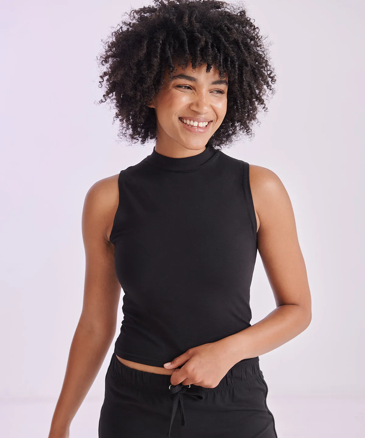 Womens high neck crop vest | Black