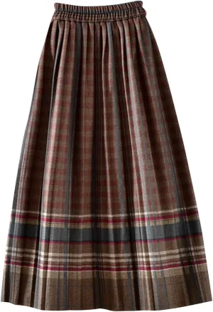 Women's High Waist Boho Floral Maxi Skirt Casual Vintage Plaid Gingham Cute Flowy Swing Pleated A Line Long Skirts