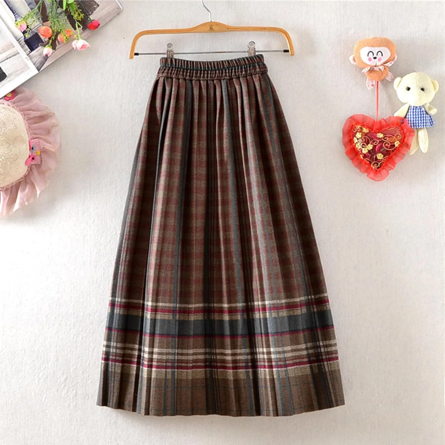 Women's High Waist Boho Floral Maxi Skirt Casual Vintage Plaid Gingham Cute Flowy Swing Pleated A Line Long Skirts