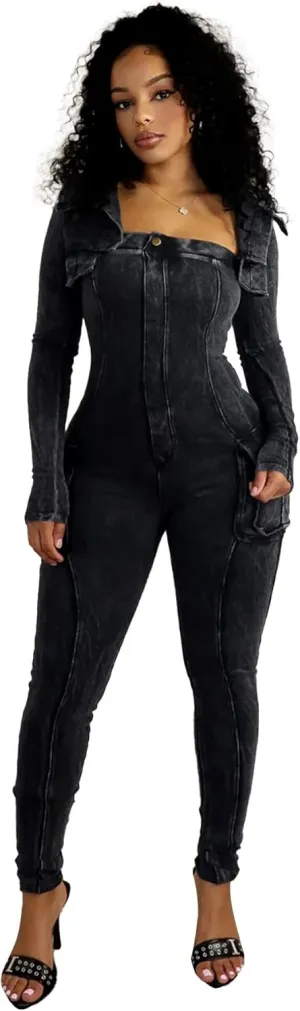 Womens Jumpsuits Casual Romper Bottom Pants Sexy Long Sleeve V Neck Top Bodycon Pant Two Piece
