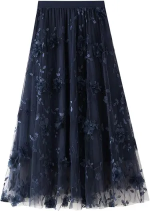 Women's Layered Tulle Maxi Skirts Evening Party Cocktail Bridesmaid Polka Dot Tiered Skirt