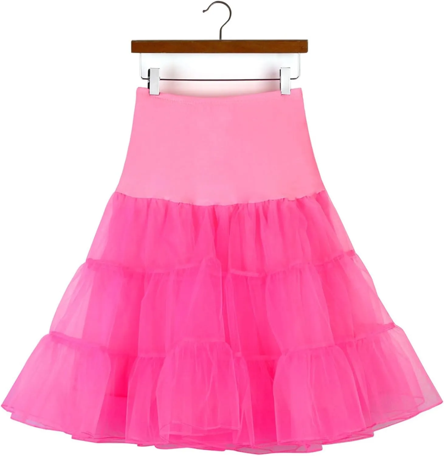Women's Petticoat Skirt Layered Ballet Tulle Pettiskirts Tulle Midi Knee Length Skirt Dress Puffy Tutu Skirt