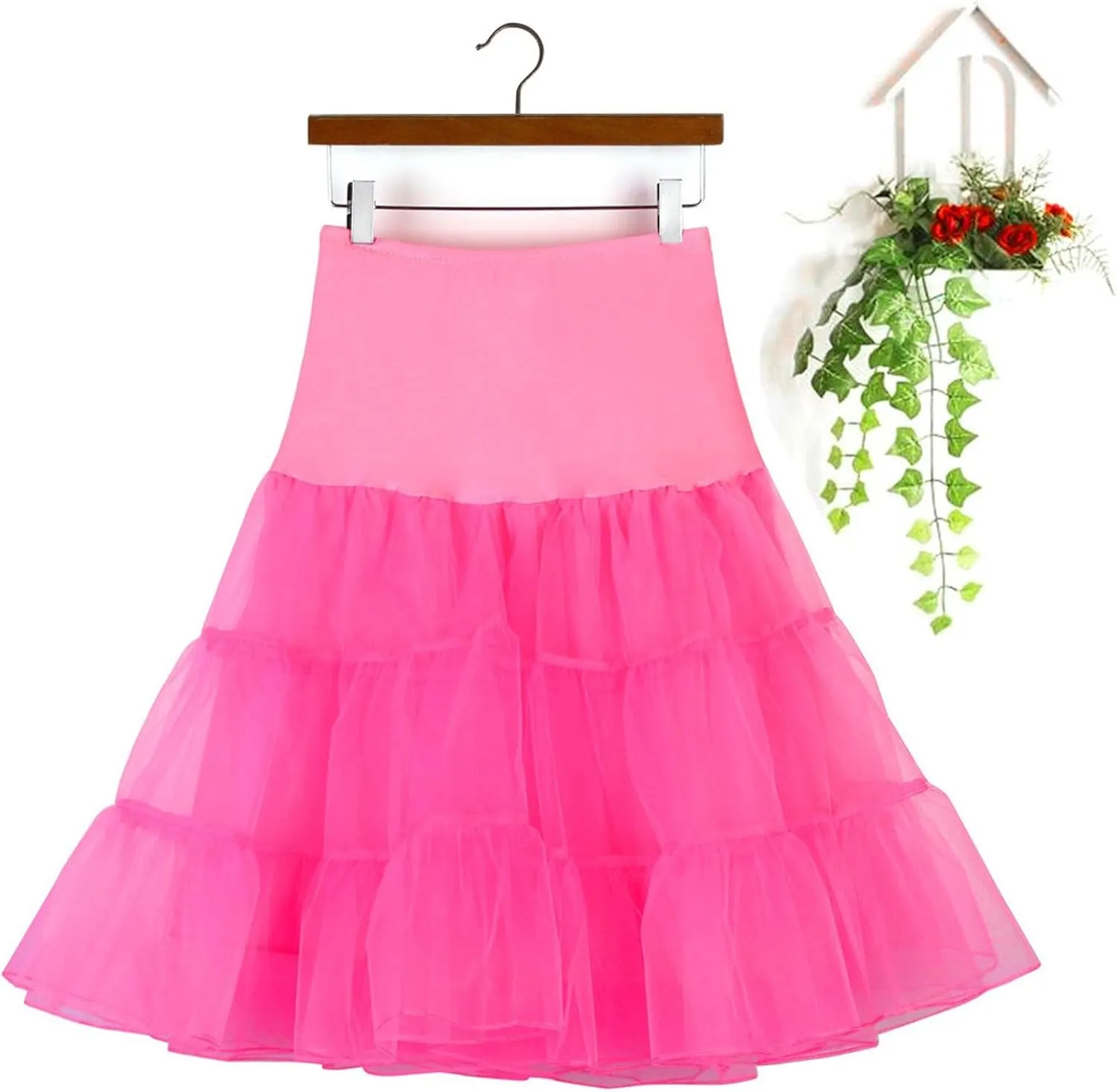 Women's Petticoat Skirt Layered Ballet Tulle Pettiskirts Tulle Midi Knee Length Skirt Dress Puffy Tutu Skirt
