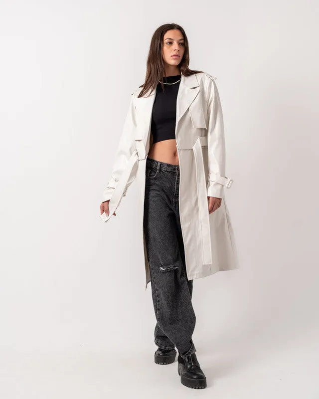 Women's Pure White Leather Coat - Double Way Design, Premium Quality, Made in Egypt